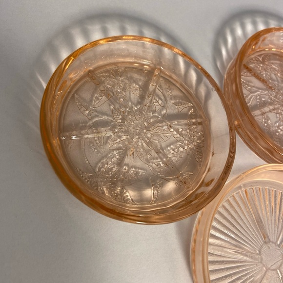 Jeanette Depression Glass Coaster Set Pink Cherry Blossom 3 Coasters Mixed LOT - Picture 13 of 16